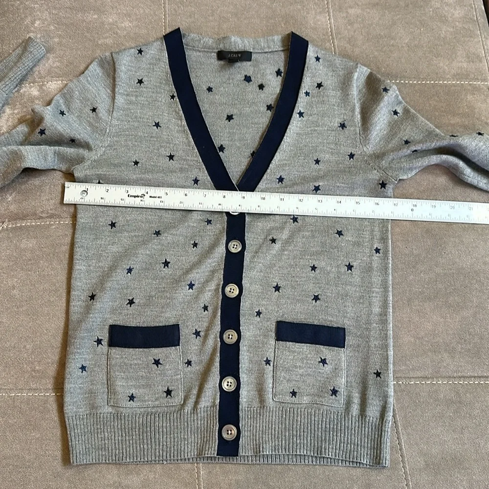 J. Crew Gray and Blue Cardigan Sweater with Polka Dot Pattern